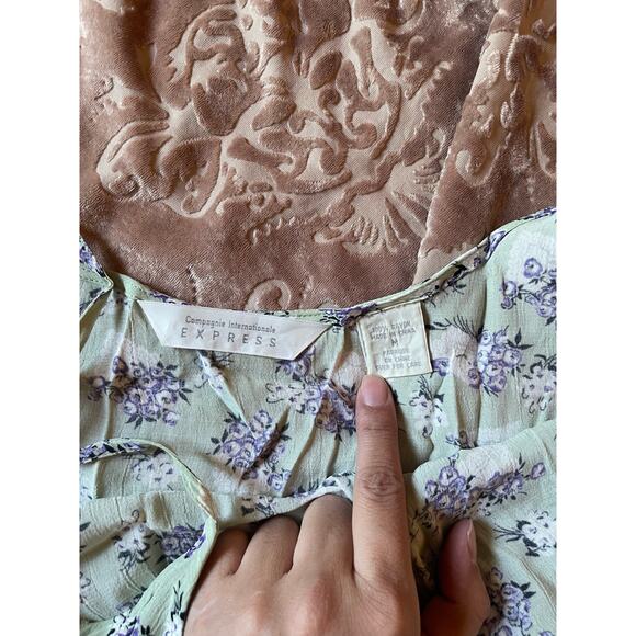 Vintage cotragecore floral midi dress sage green with pockets size medium - Picture 6 of 7